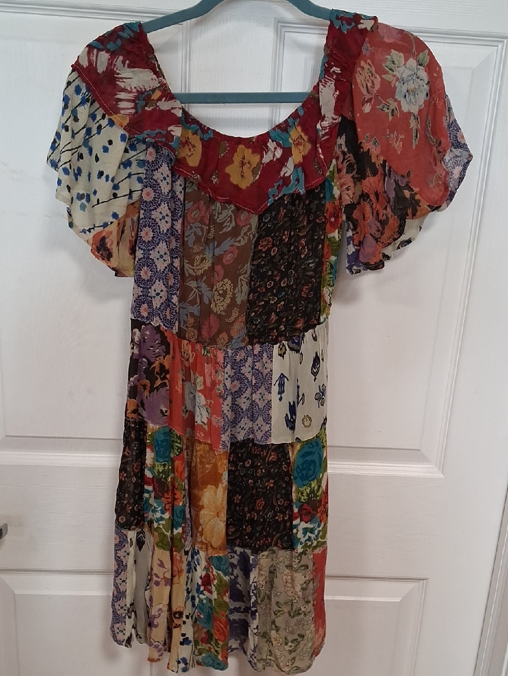 Bohemian Patchwork Midi Dress in Multicolor
